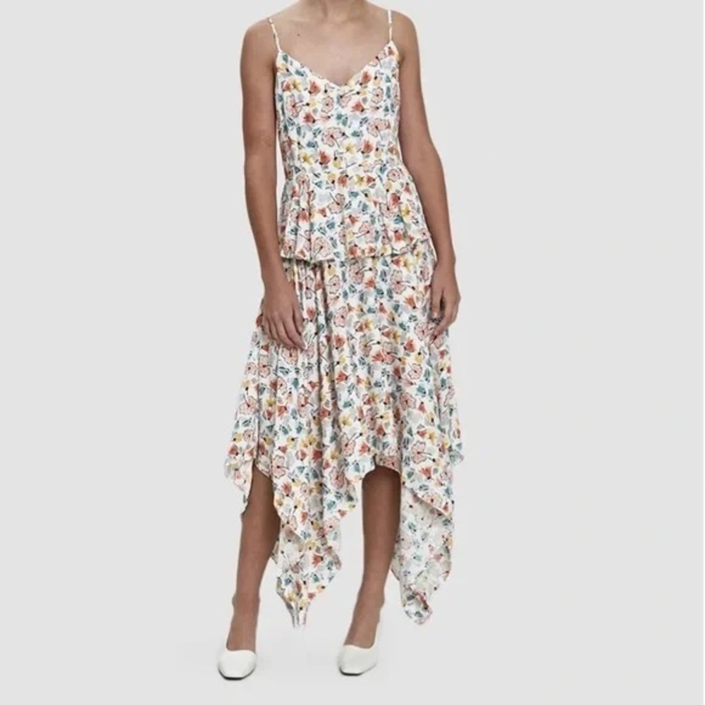 Strut & Bolt White Floral Asymmetrical Midi Dress size Small